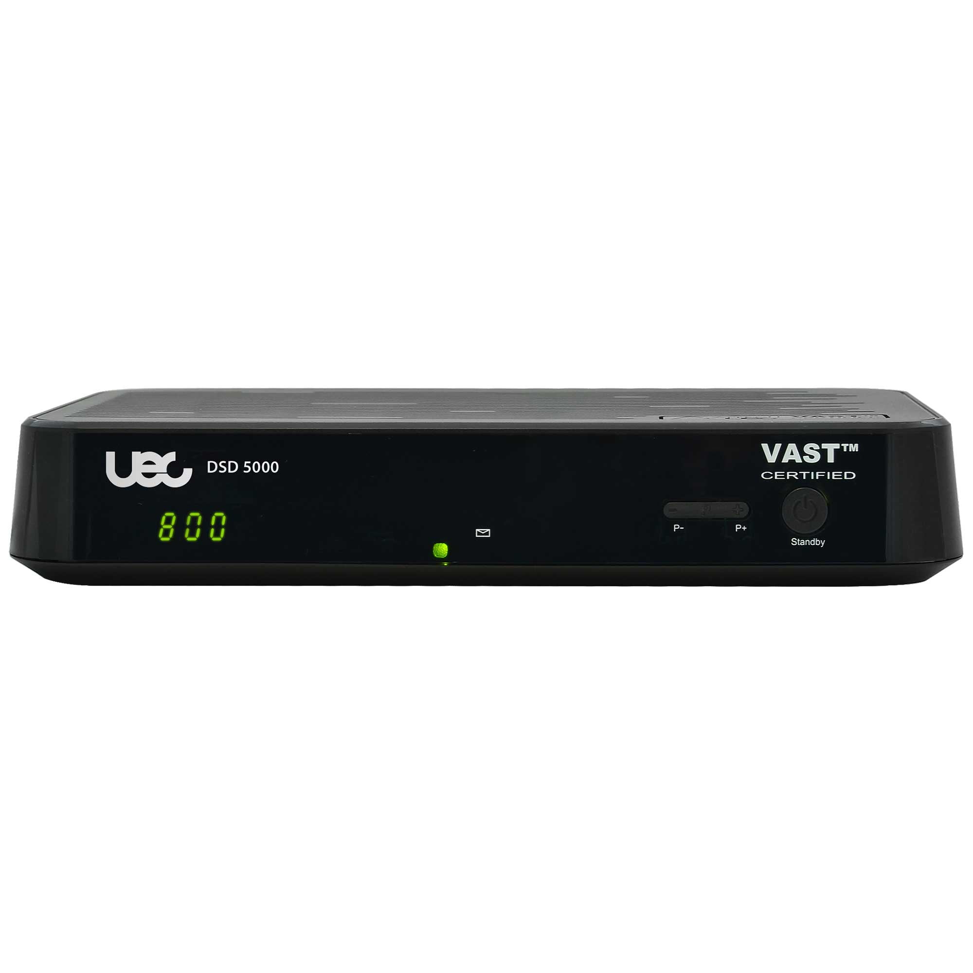 The UEC VAST Decoder DSD 5000 with a digital display and twin tuner