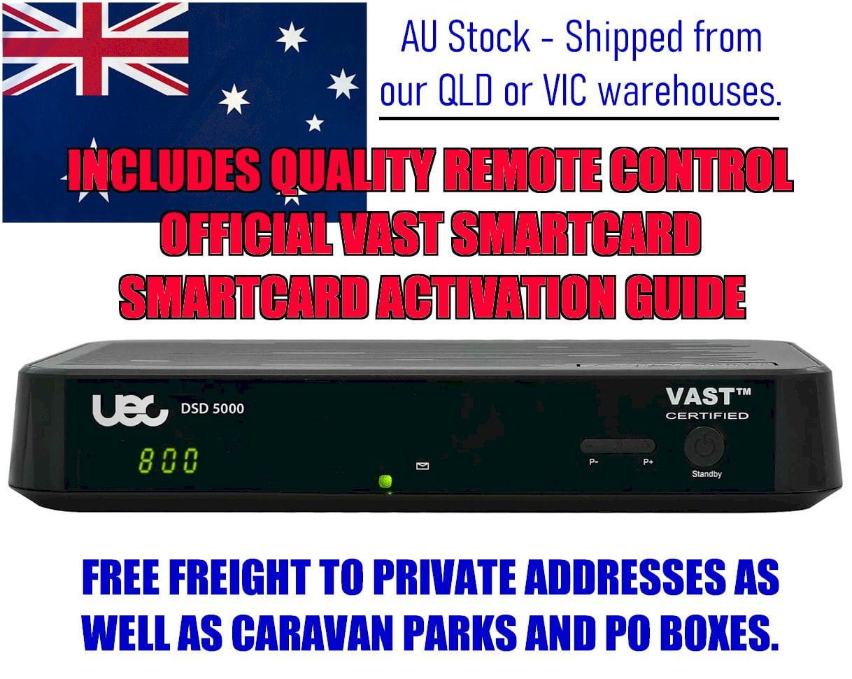The UEC VAST Decoder DSD 5000 with a digital display and twin tuner and free freight