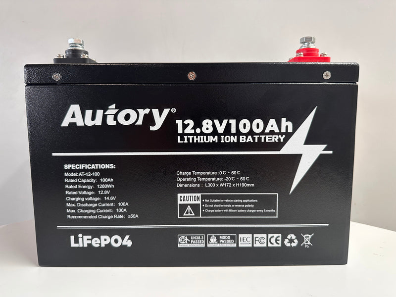 SJRV Autory 12V Hi-Output LifePO4 100A Lithium Battery | Metal Case | 3 Year Warranty