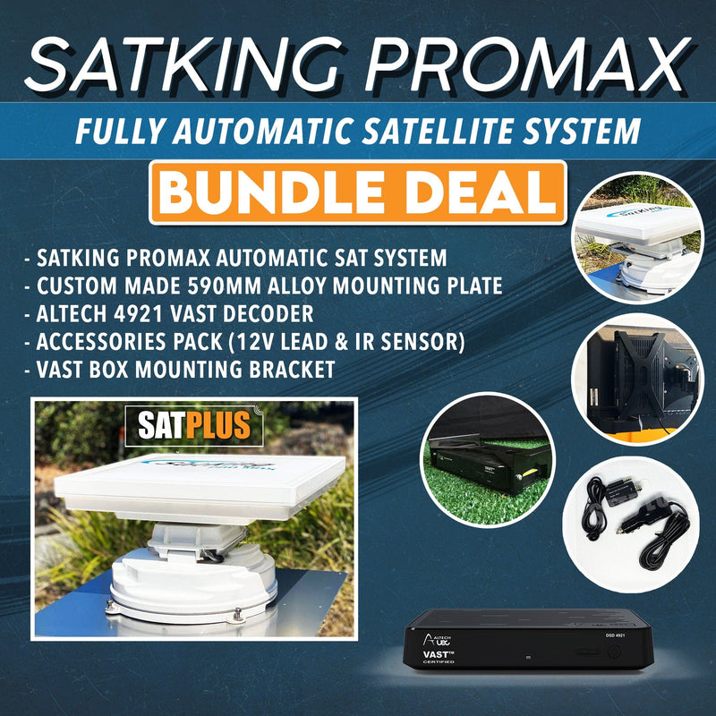 SatKing Promax Pro Max Plus Auto Sat Dish Bundle inc VAST box, bracket and custom mounting plate