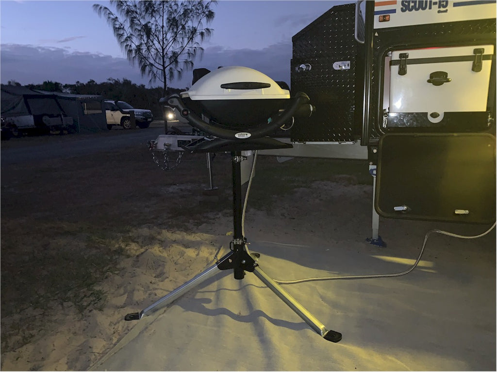 Camping at Noosa Northshore and cooking with the Trip-Pod Weber Baby Q Tripod
