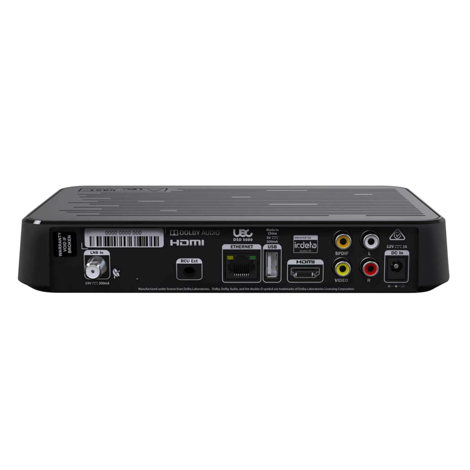 Rear View - The UEC VAST Decoder DSD 5000 with a digital display and twin tuner