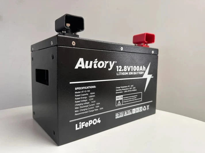 SJRV Autory 12V Hi-Output LifePO4 100A Lithium Battery | Metal Case | 3 Year Warranty