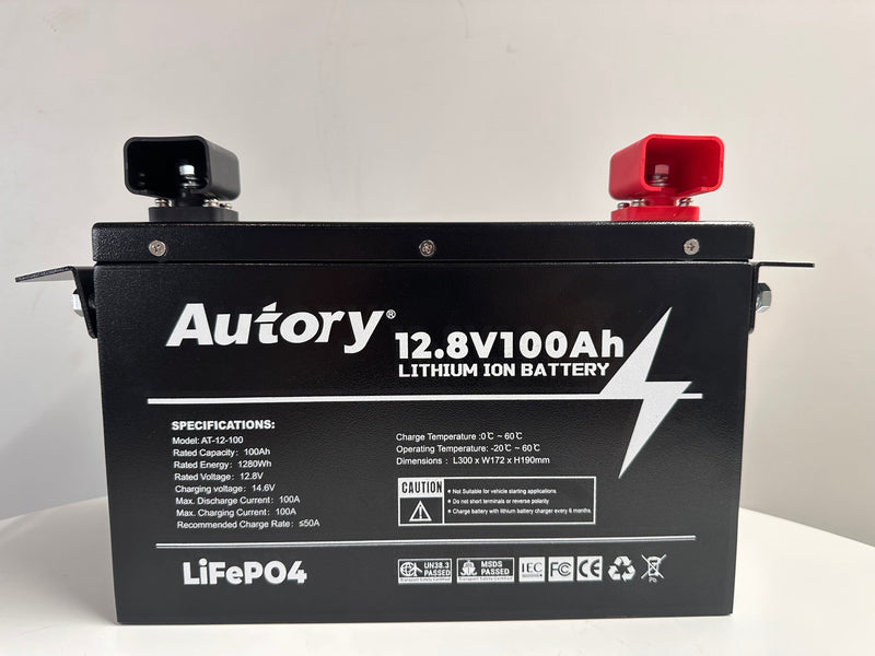 SJRV Autory 12V Hi-Output LifePO4 100A Lithium Battery | Metal Case | 3 Year Warranty