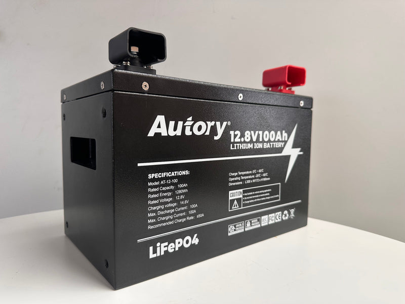 SJRV Autory 12V Hi-Output LifePO4 100A Lithium Battery | Metal Case | 3 Year Warranty