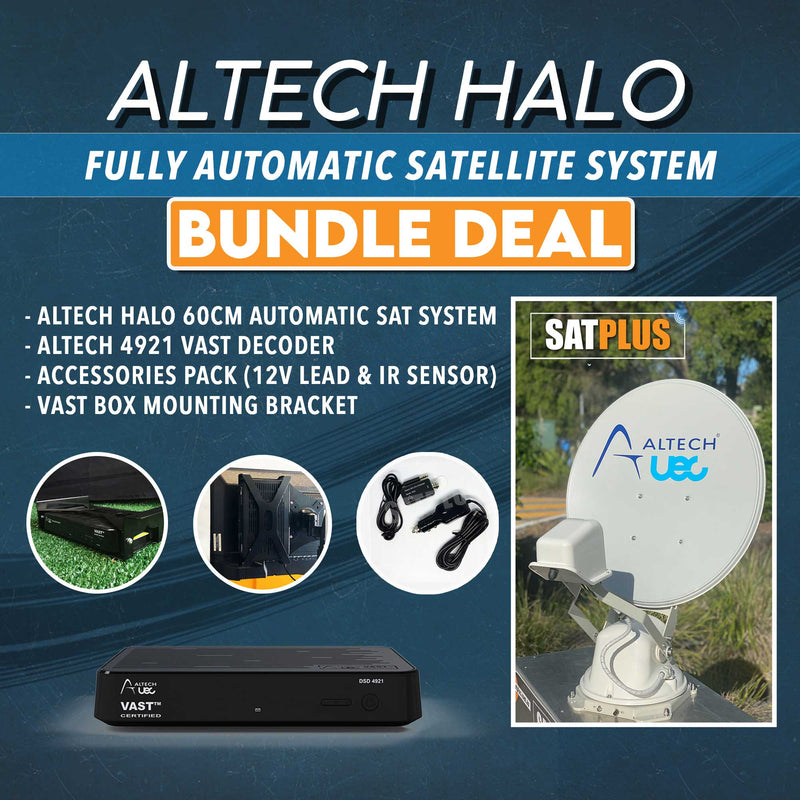 Altech UEC Aura (Halo) 60cm Automatic Caravan Sat Dish Bundle Deal